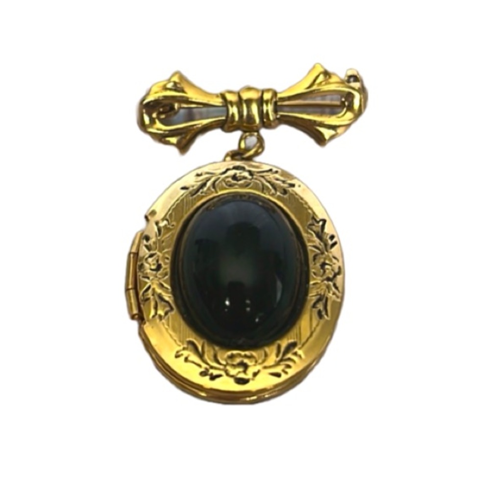Vintage Gold Tone Pin/Locket w/Black Cabochon Pre owned